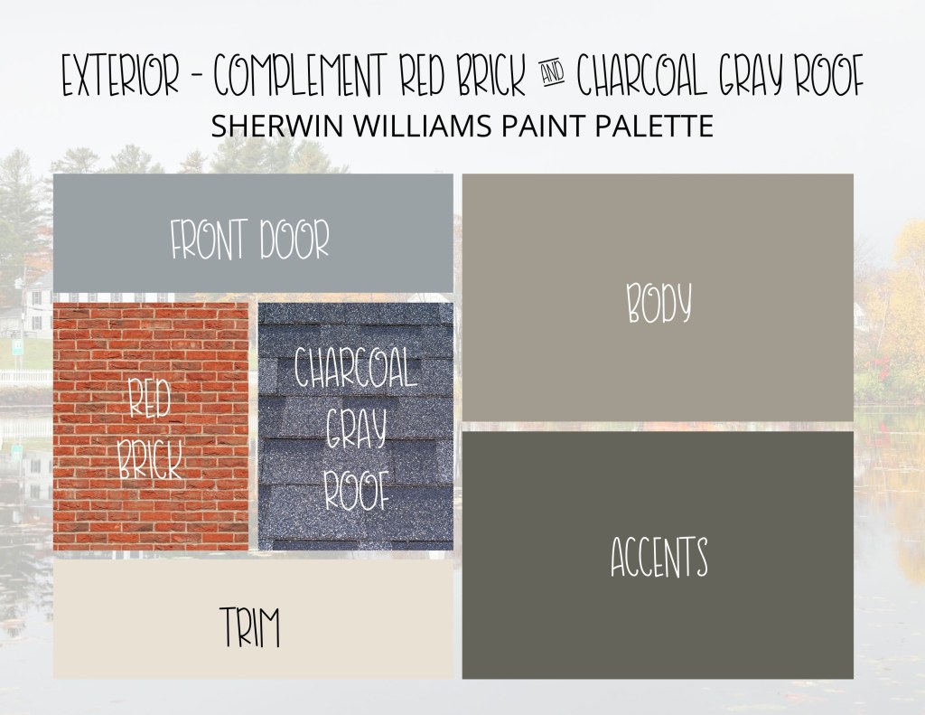 Picture of: Exterior Paint Colors for Red Brick and Gray Roof Exterior – Etsy